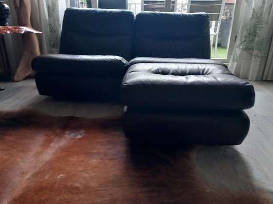 Image 1 of LINGE ROSET MODULARES SOFA-SET MIT SESSEL UND FUSSHOLE, DUNKELBRAUNES LEDER