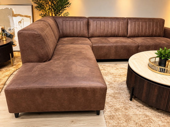 Divano angolare marrone con chaise longue, Divani angolari, Tessile, Legno, Modern (foto 2 di 8)