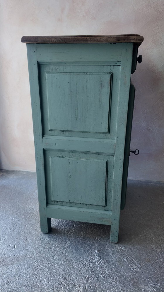 Image 1 of Antique jam cupboard with a sage green patina and solid wood finish