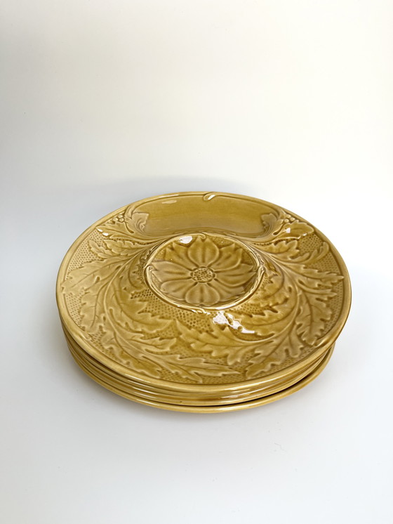Image 1 of Set aus 5 Gien Artischockentellern – Gelbgold – Frankreich, 1960er–70er Jahre