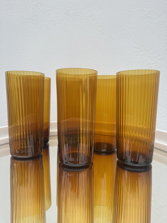 Image 1 of Amber hand-blown glasses from the 1960s
