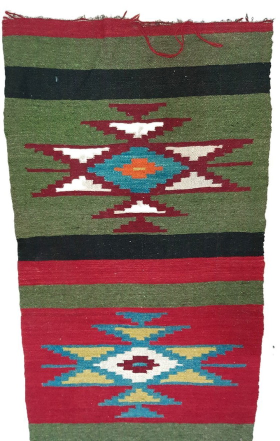Image 1 of Kilim balcánico antiguo, alfombra de pasillo, tejido de lana