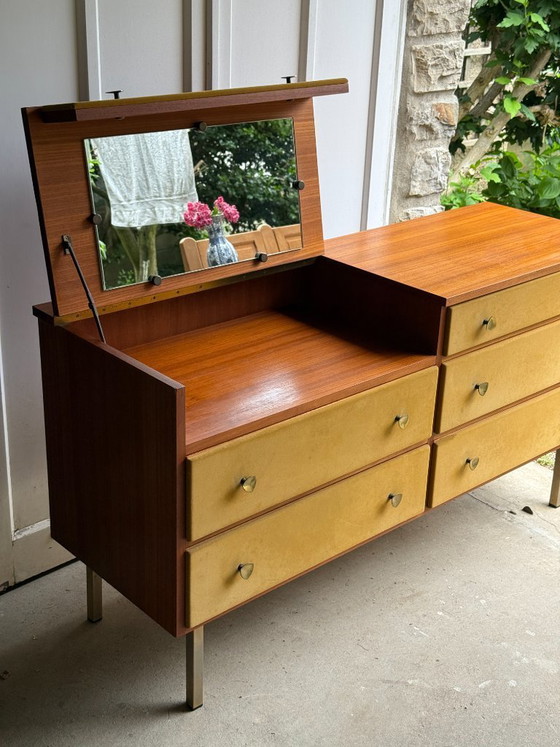 Image 1 of Enfilade commode coiffeuse Roger Landault années 50/60 suédine jaune