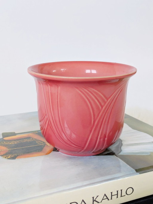 Midcentury West German Ceramic Planter | Blush Pink Art Nouveau Style