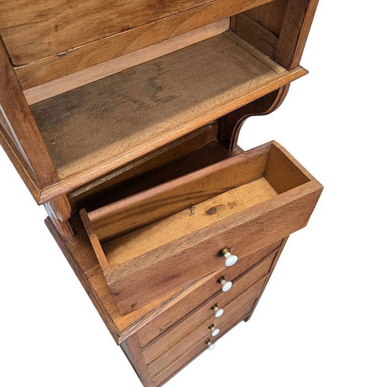 Image 1 of Antique narrow oak chest of drawers, from the early 20th century