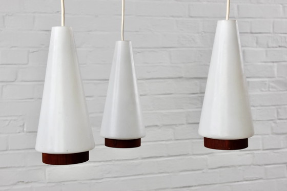 Deense teakhouten plafondlamp Deens design mid-century jaren 60 – Hanglampen, Wood, Glass, Mid Century Modern (photo 8 of 13)