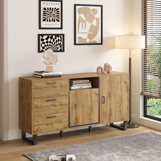 Image 1 of Urban Meuble buffetkast met 2 deuren en 3 laden in hout look 150*38*77cm