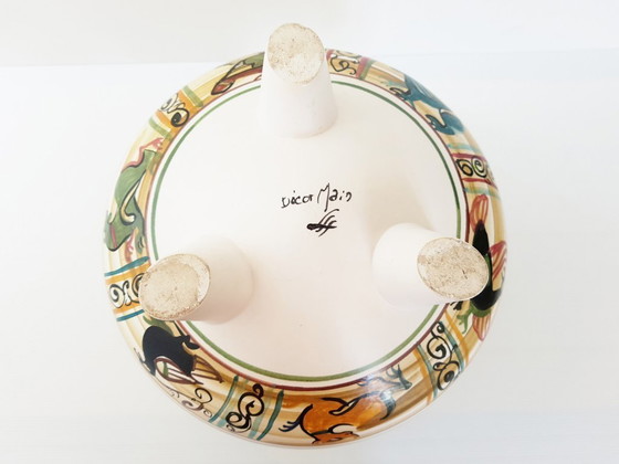 Image 1 of Large Bayeux earthenware ceramic tripod vase with handles, 1950s vintage