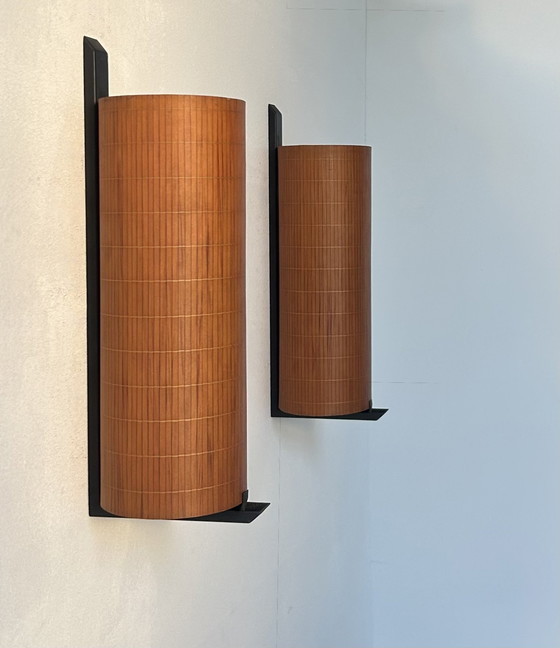 Image 1 of Pair of Vintage Wall Lights, Metal and Wood, France 1960