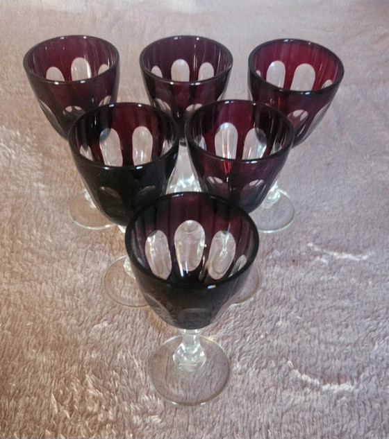 Image 1 of Esclusivo set di bicchieri in cristallo di Boemia - Rosso rubino tagliato a trasparente