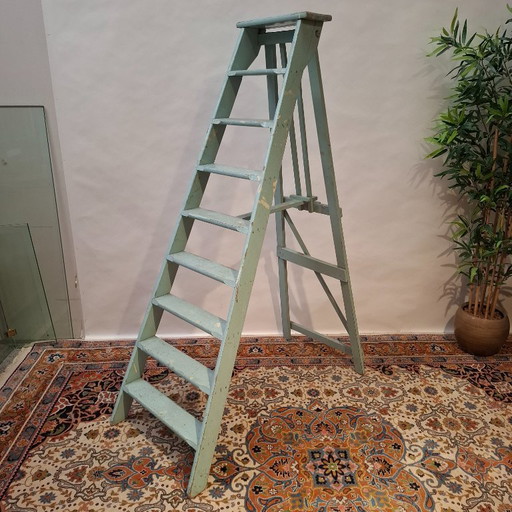 Scala da Pittore Vintage in Legno con Strato di Vernice Verde Menta Consumato – decoratie, Wood (photo 2 of 8)