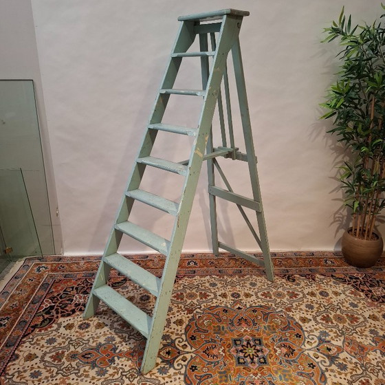 Scala da Pittore Vintage in Legno con Strato di Vernice Verde Menta Consumato – Decorazione, Wood (photo 2 of 8)