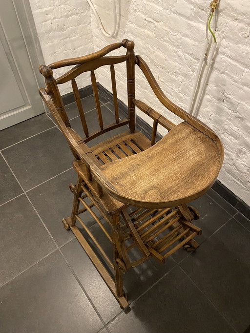 Antique Wooden Modular Baby High Chair