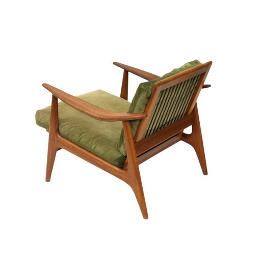 Vintage Scandinavian armchair with green rib velvet upholstery from the 1970s