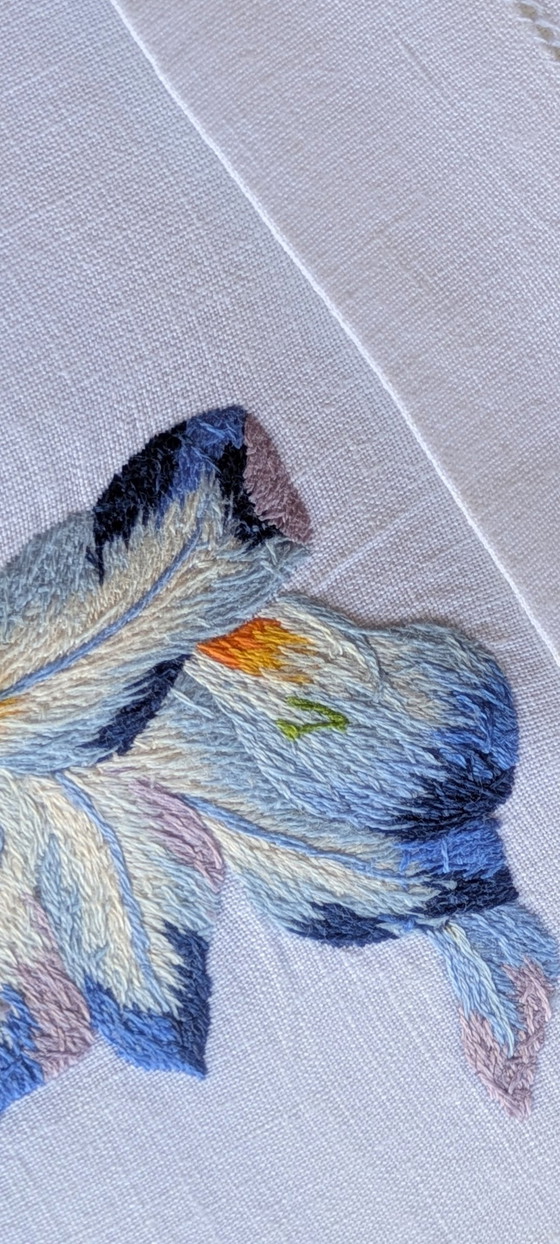 Image 1 of Set and matching napkin with Iris motif attributed to D. Porthault