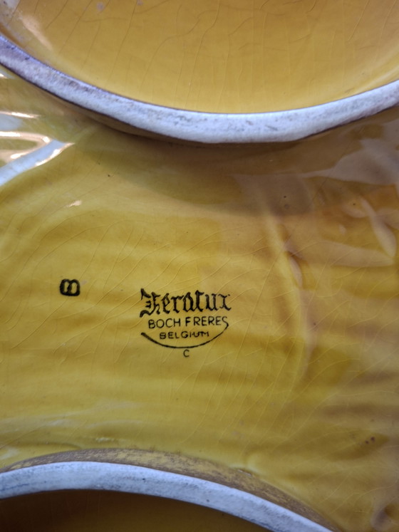 Image 1 of Assiettes en céramique de bambou Boch Keralux du milieu du XXe siècle