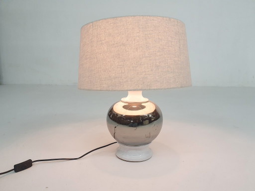 White and silver ceramic table light attrb. to Bitossi, Italy 1970's