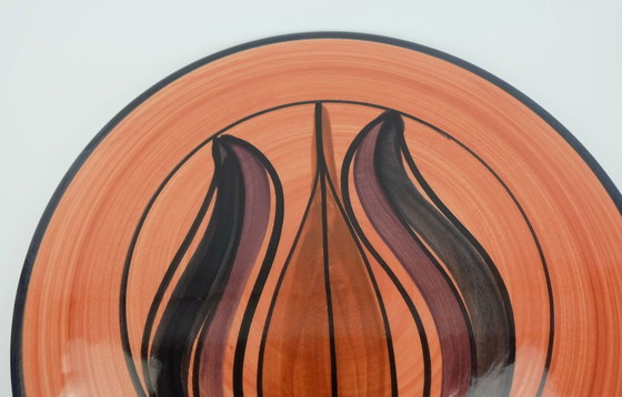 Image 1 of Wunderschöne, keramische Kuchenplatte aus der Mitte des Jahrhunderts, Stutzel Sachs Aalen dec. Dalia