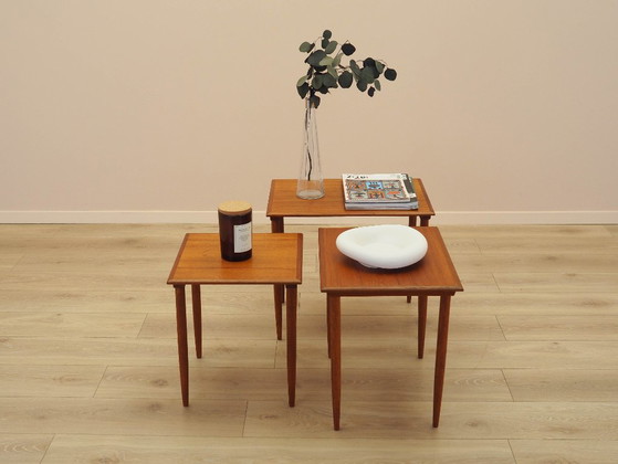 Image 1 of Set van teakhouten bijzettafels, Deens design, jaren 70, gemaakt in Denemarken.