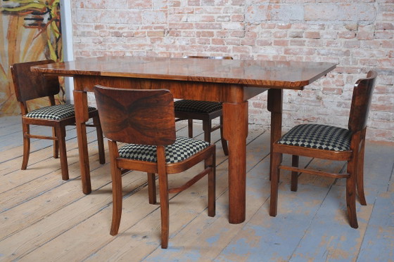 Set van vier gerestaureerde art-deco stoelen, beuken-, sparren- en walnootfineer, Tsjechisch, jaren 1920 (photo 15 of 16)