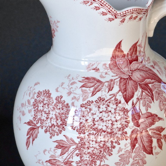 Image 1 of Large 19th-century Dutch ironstone jug signed Maestricht, "Spring" collection