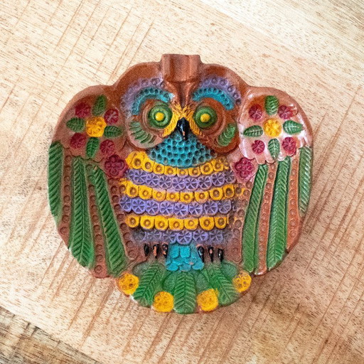 Farbenfrohe Keramikschale in Eulenform, signiert Ceramica Marquez
