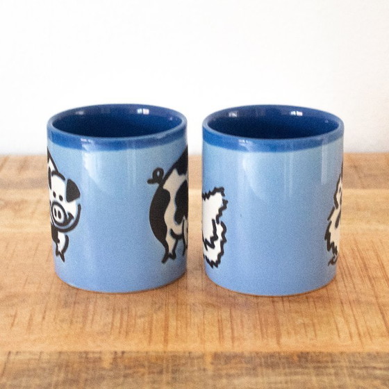 Image 1 of Ensemble de tasses vintage des années 90 avec des animaux de la ferme, Just Mugs Angleterre