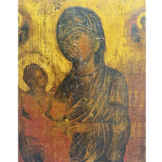 Antieke Russische icoon – Moeder Gods Hodegetria – 18e/19e Eeuw – H 29.5 x B 24 cm – Decoratieve objecten (photo 3 of 4)