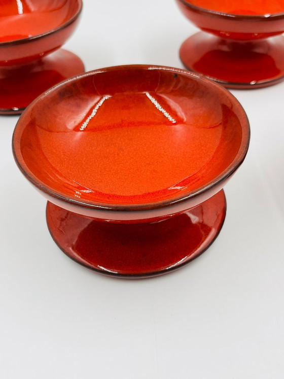 Set of 4 vintage ice cream bowls by PAN Keramik, Table accessories, Ceramic, Red (photo 4 of 11)