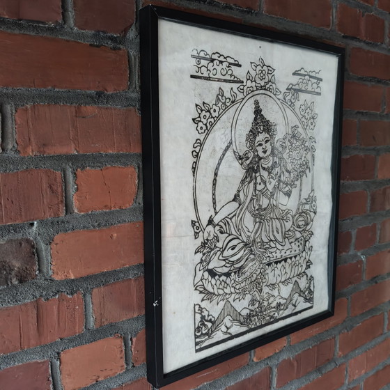 Image 1 of Framed Tibetan Buddhist Artwork – Zen / Boho Wall Decor