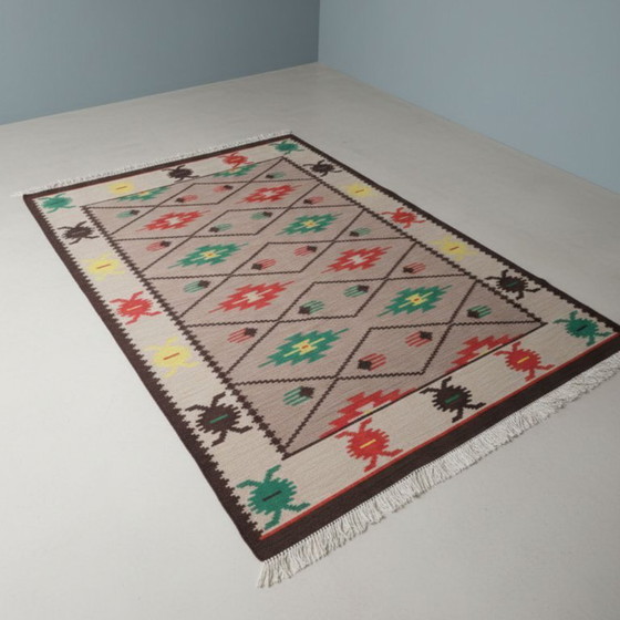 Image 1 of Tapis géométrique typique des années 1960, style bruxellois, KELIM