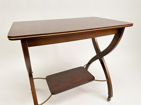 Image 1 of Vintage Mid-Century Side Table On Wheels