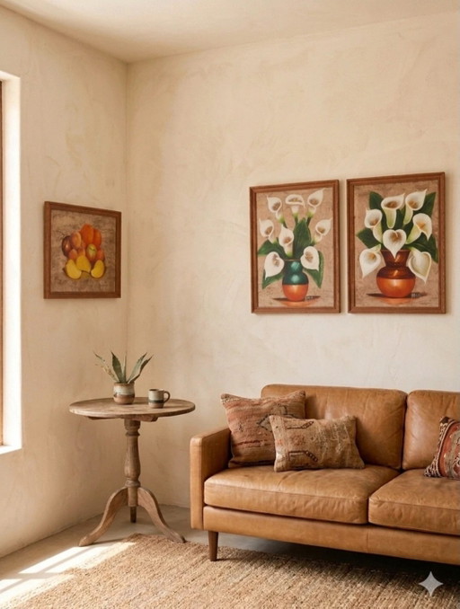 rare triptyque d'art amate du mexique – signé Marín Mexico
