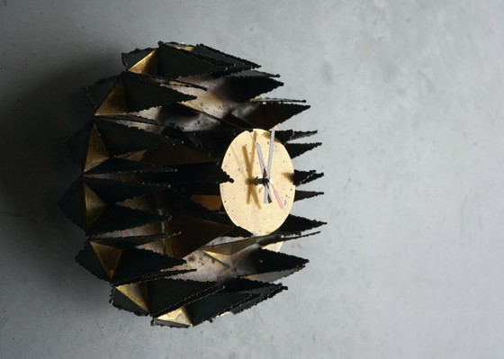 Image 1 of Brutalist Metal Wall Clock. Signed A.Becht. 1980s