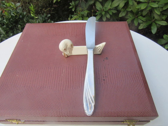 Image 1 of 10 Art Deco Knife Rests Duck Shaped in old cutlery box - unusual