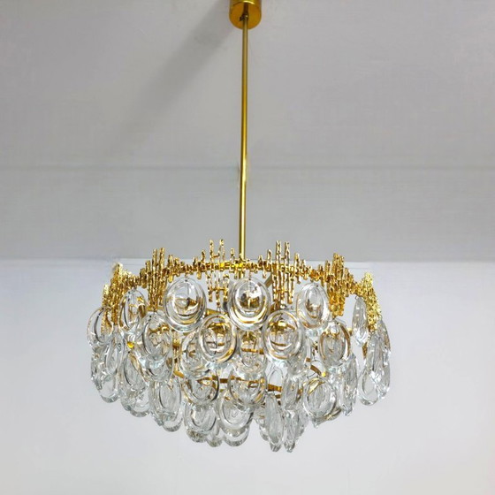 Image 1 of Lampadario Palwa in stile brutalista anni '60 dal tocco caldo. Ottone con vetro di cristallo.