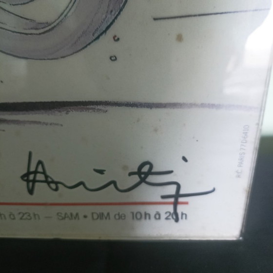 Image 1 of Póster retromóvil original firmado a mano de 1986 - François Bruère - enmarcado detrás de un cristal.