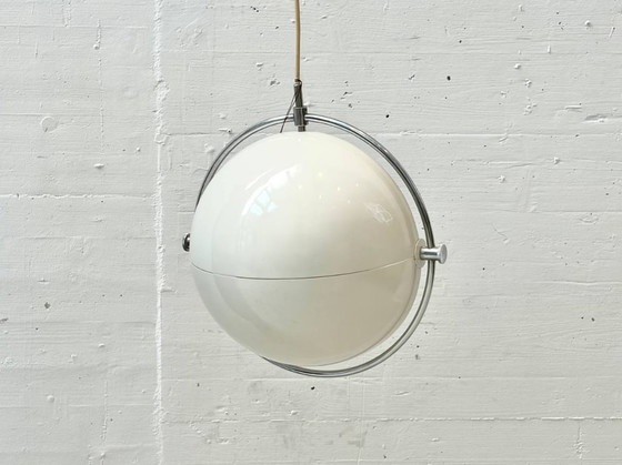 Image 1 of Suspension Multi Lite avec anneau chromé, conçue par Louis Weisdorf pour Lyfa, Danemark, années 1960