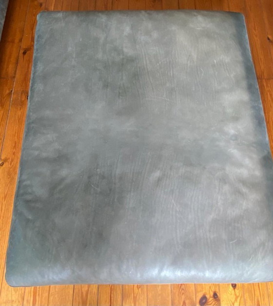 Image 1 of Timothy Oulton Lux Footstool/Ottoman–Tomahawk Pewter Leather