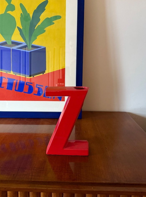 Image 1 of Jarrón de cerámica solifleur en forma de letra Z roja de la era espacial, Marcel Radureau Francia ca. 1970