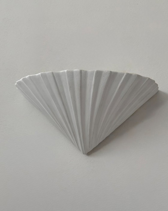 Image 1 of Paire d’applique vintage coquillage, plâtre blanc mat, France, 1970