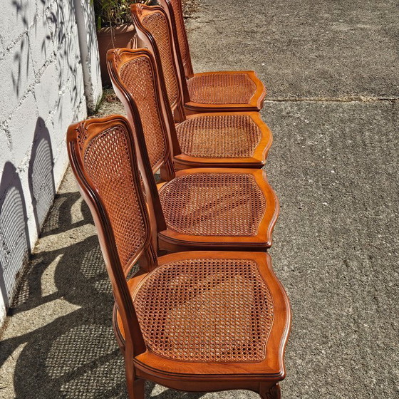 Image 1 of 4 French Vintage Cane Dining Chairs - Cottage Chairs - Style Louis XV - 80s