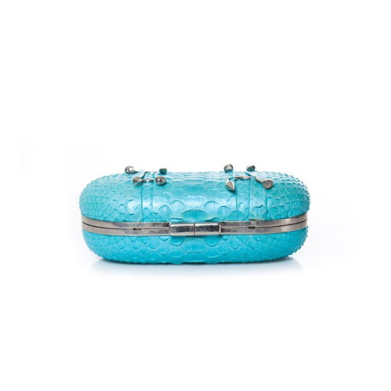 Image 1 of Maison Du Posh, Box-Clutch aus metallisch beschichtetem Pythonleder