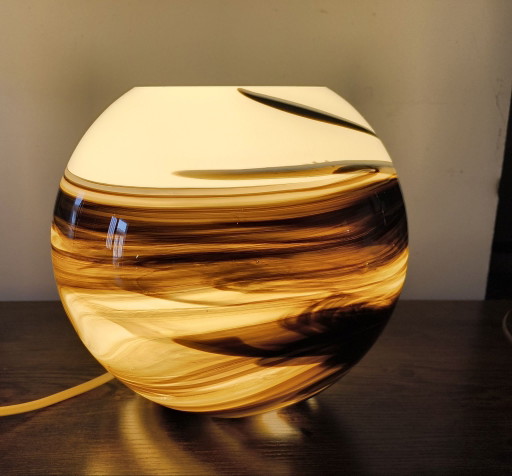 70er Jahre Tischlampe aus mundgeblasenem Glas, brillant