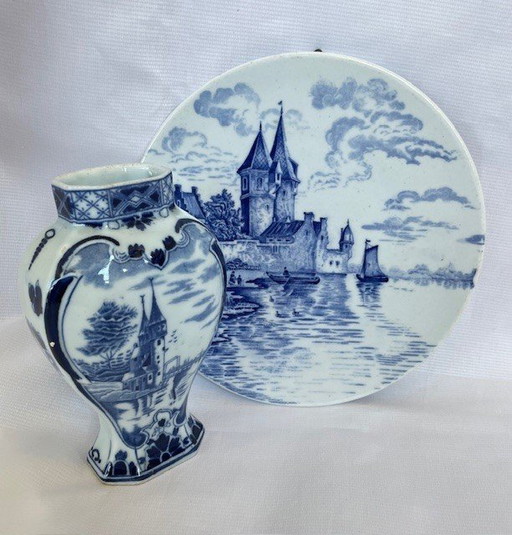 Beautiful Porcelain Vase And Wall Plate With Landscape Decor
