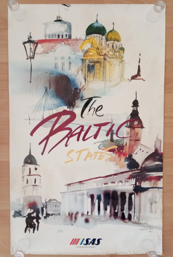 Image 1 of Utto Nielsen - SAS Scandinavian Airlines 'The Baltic States' original large poster 1992