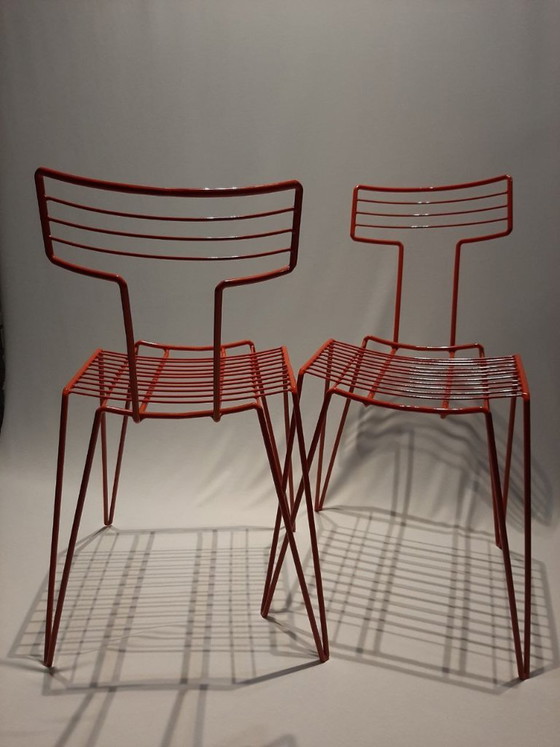 Set di sedie a filo rosse vintage –impilabili–interno ed esterno – Sedie da pranzo, rvs (photo 8 of 12)