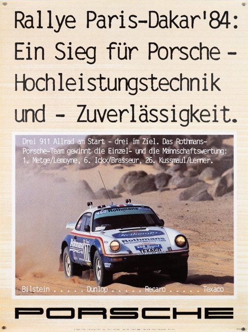 Porsche Rallye Paris Dakar 84 – 1984 – Póster original vintage Porsche de Gruppe C – Vintage Motorsport – 102x76 cm