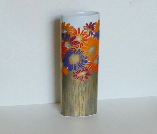 1 tall slim vase by Rosenthal, studio linie, 1980s, hand-painted porcelain with gold plating