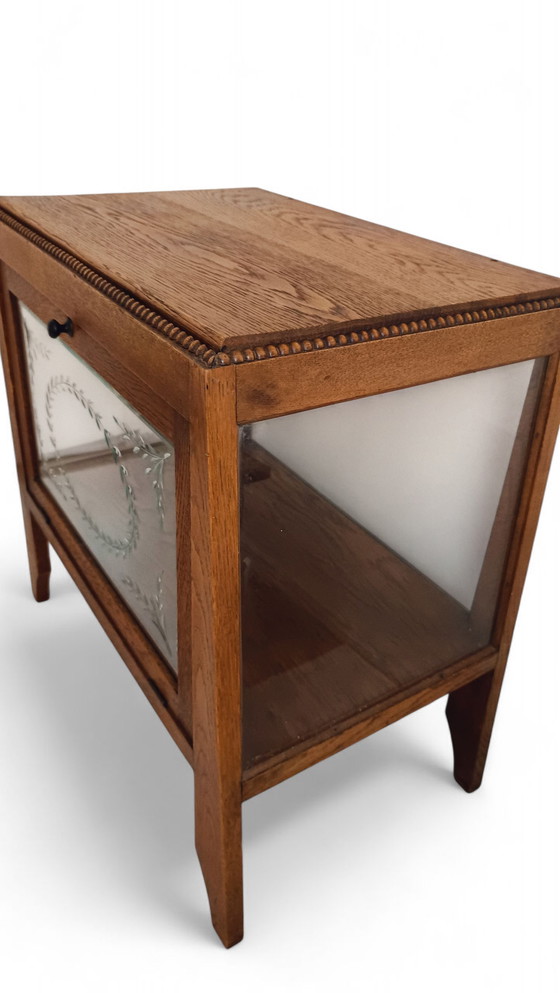 Image 1 of Mobiletto da tè Art Déco della scuola di Amsterdam con vetro tagliato